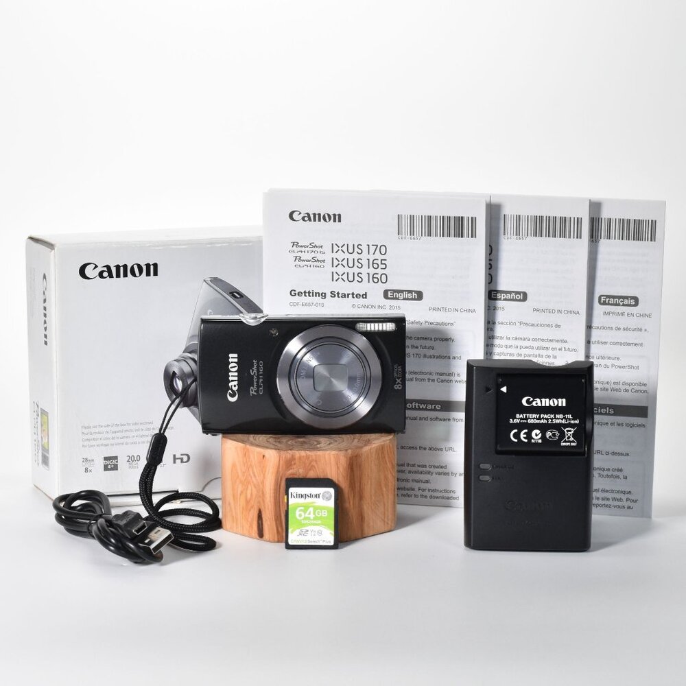 Canon PowerShot ELPH 160 Digital Camera 20.0MP 8x Opt Zoom HD Video 64GB SD MINT